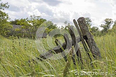 Part of a weathered wooden fence, Belarus Stock Photo